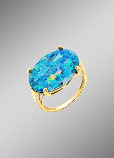 Damesring met moza&iuml;ek-triplette, beh. 