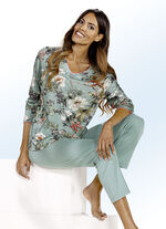 Pyjama, lange mouwen met V-hals en inkjetprint JADE-KLEURRIJK