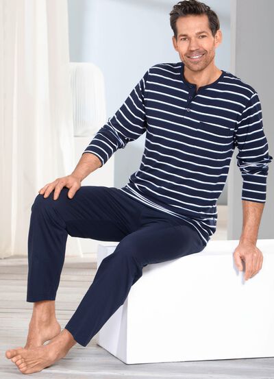 Two-pack pyjama met knoopsluiting en open manchetten 