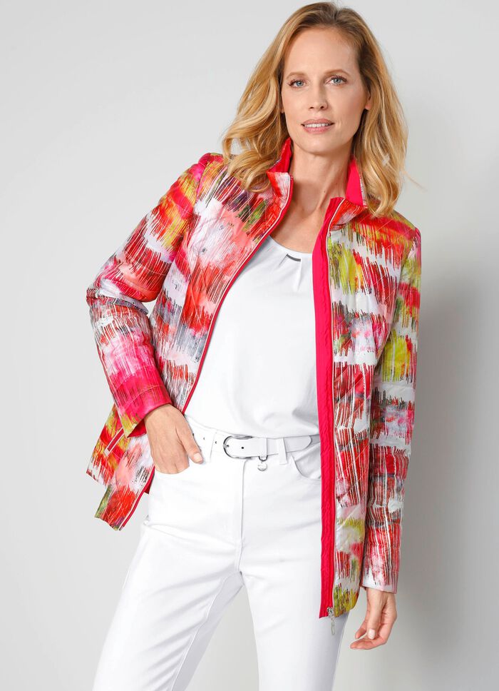 Gewatteerd jack met veelkleurige grafische print 