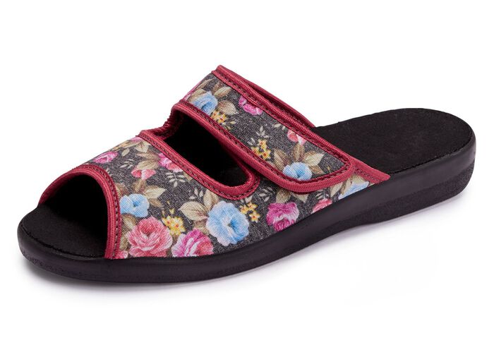 Tweepack klassieke damespantoffels, breedte H, met klittenbandsluiting 1 X BLAUW, 1 X ROOD