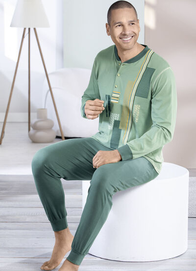 Pyjama met knoopsluiting en manchetten 