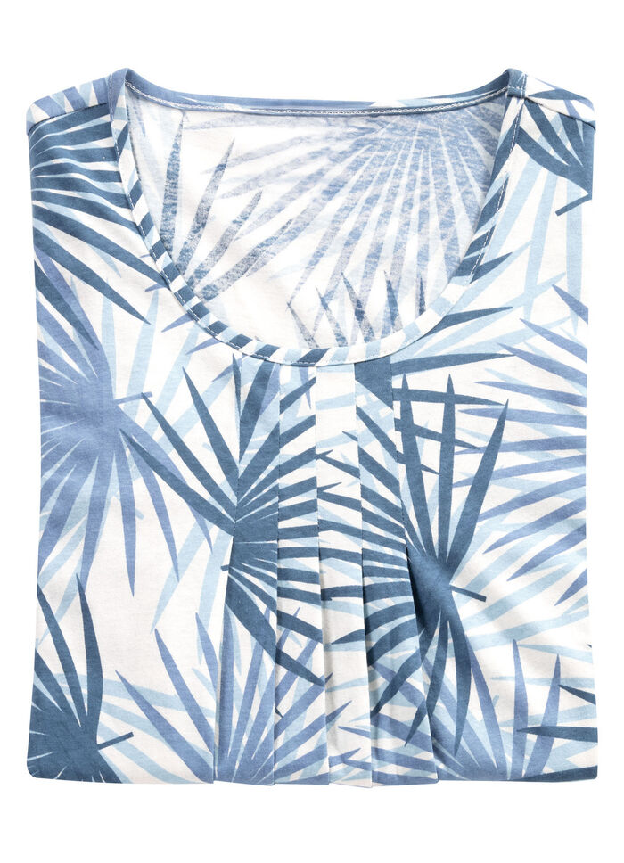 Nachthemd, enkellengte en driekwartmouwen ECRU-PETROLBLAUW