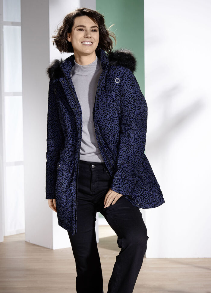 Lange jas met roofdierbontmotief 