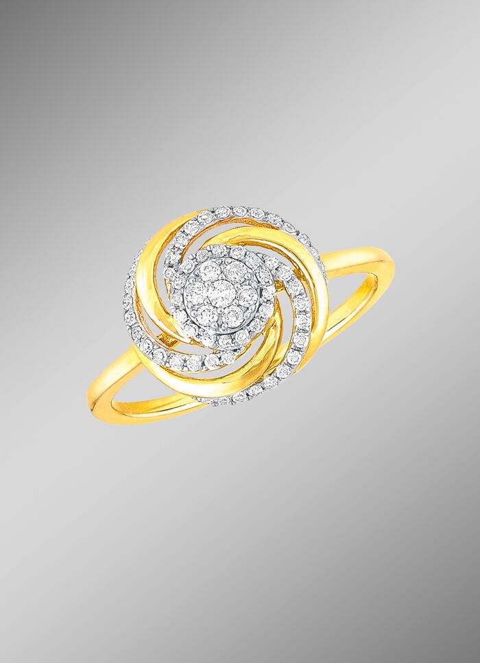 Interessante damesring met 7 briljant geslepen diamanten en 49 diamanten 