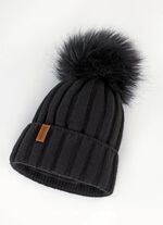 Trendy dameshoed met brede manchet en imitatiebont pompon 