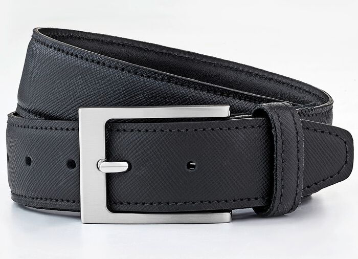 Klassieke heren leren riem, 3,5 cm breed ZWART