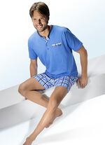 Shortama met knoopsluiting, borstzakje en ruitjesmotief AZUURBLAUW-MEERKLEURIG