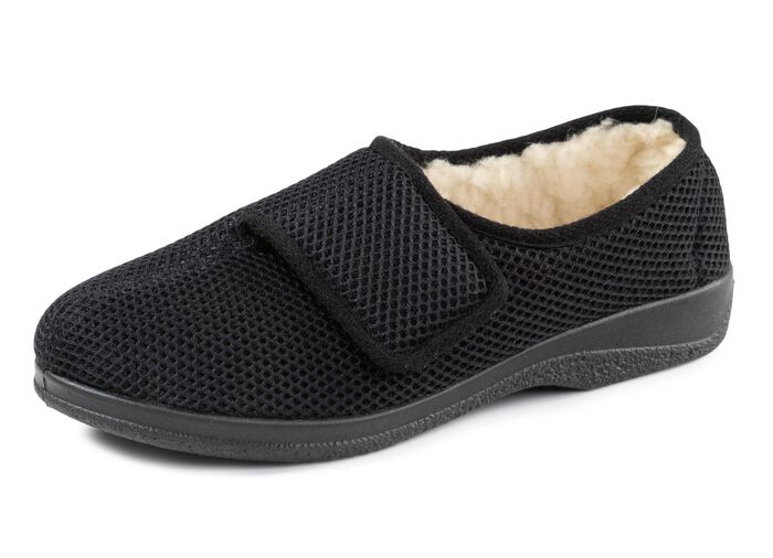 Slippers gemaakt van gewatteerd textielmateriaal ZWART