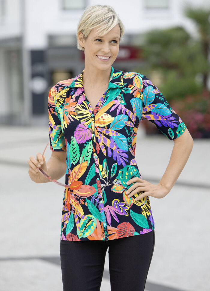 Poloshirt met doorlopende decoratieve knoopsluiting 