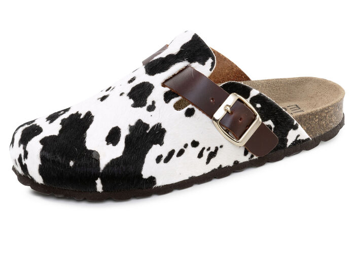 ELENA EDEN, trendy damesklompen, breedte H, met bruine gesp SCHWARZ-WEISS