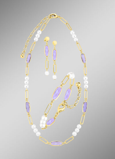 Sieradenset, 3-delig, van messing met kristalstenen 