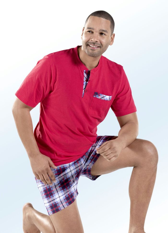 Set van twee shortys met knoopsluiting, borstzak en prachtig geruit design 