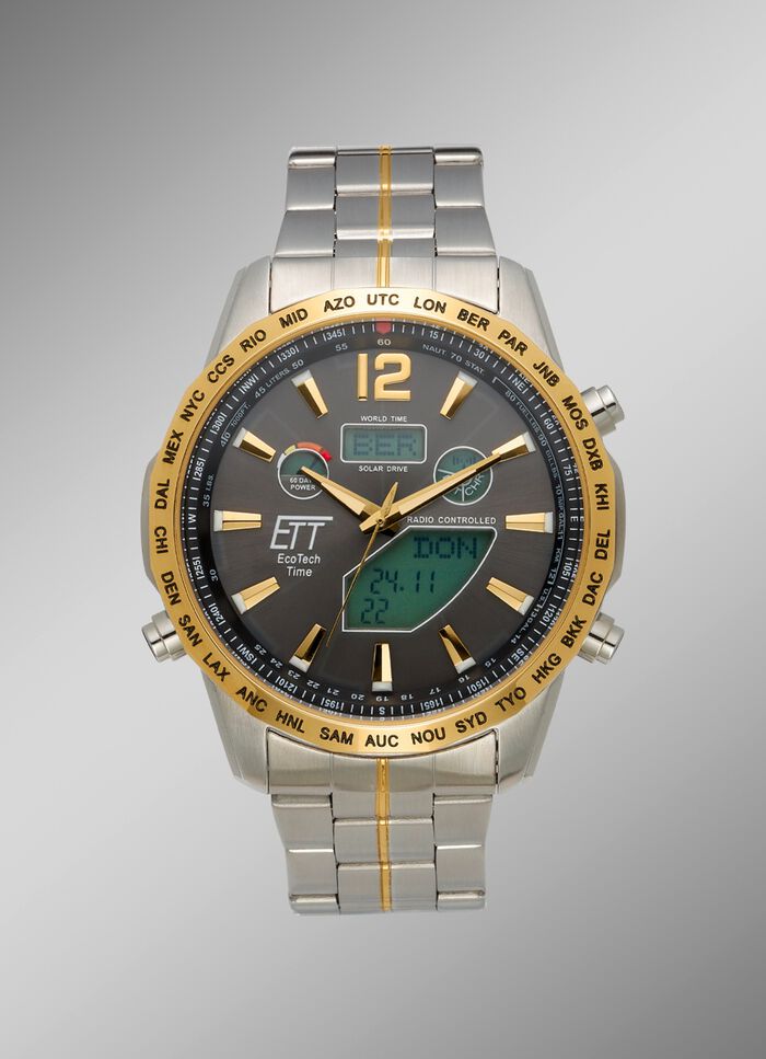 Radiogestuurd herenhorloge op zonne-energie met roestvrijstalen bandkast 