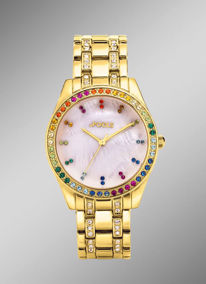 Pools quartz dameshorloge met metalen bandkast 
