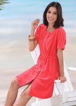 Jurk van badstof met doorlopende knoopsluiting KORAAL