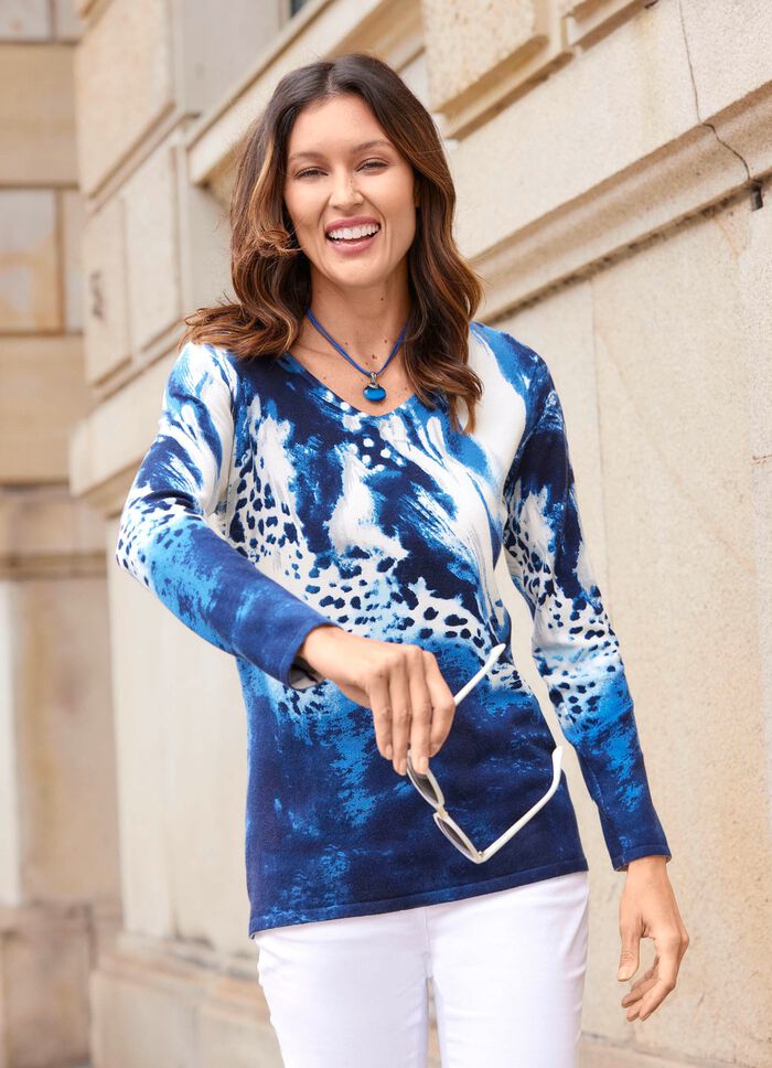 Fijngebreide trui met dierenprint 