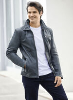 Korte lederen jas met opstaande/liggende kraag 