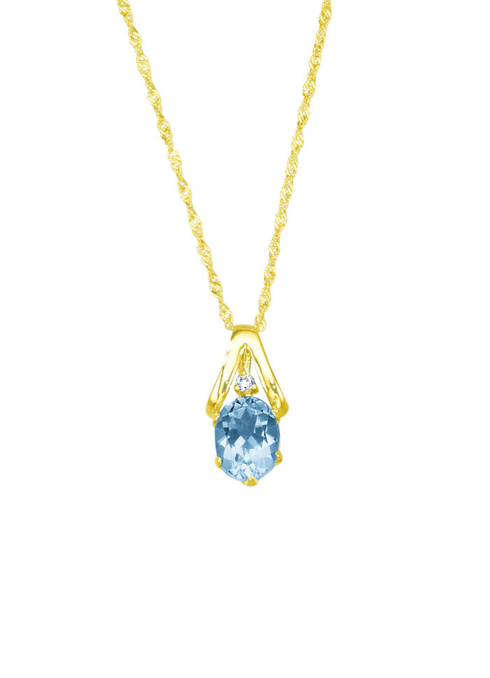 Hanger met Singapore ketting, met echte blauwe topaas en kunststof. zirkonia 