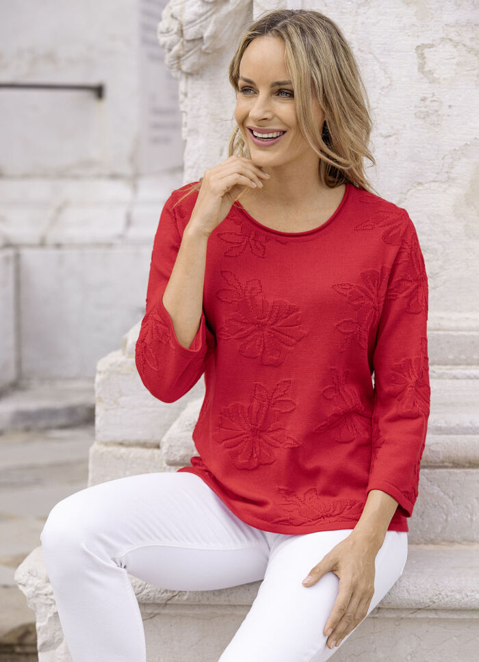 Pullover met een fijne bloemenstructuur 