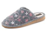Laurina, lichte damespantoffels met kleurrijk bloemenborduurwerk GRIJS