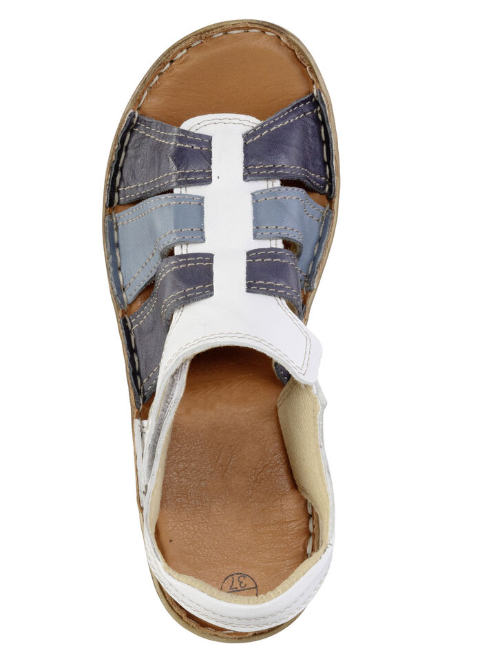 ELENA EDEN sandaal gemaakt van nappaleer met een subtiele gekreukelde structuur WIT-BLAUW