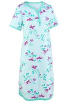 Twee-pack nachthemden, knielang met knoopsluiting en korte mouwen 