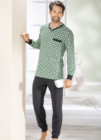 Pyjama met V-hals en manchetten 