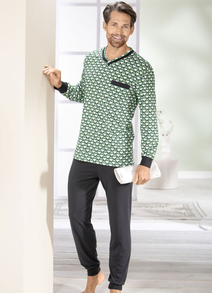 Pyjama met V-hals en manchetten 