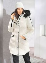 Korte jas met voering van imitatiebont in de capuchon 