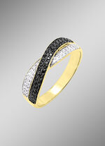 Damesring met diamanten in wit en zwart 