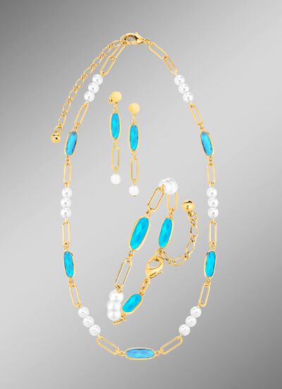 Sieradenset, 3-delig, van messing met kristalstenen 