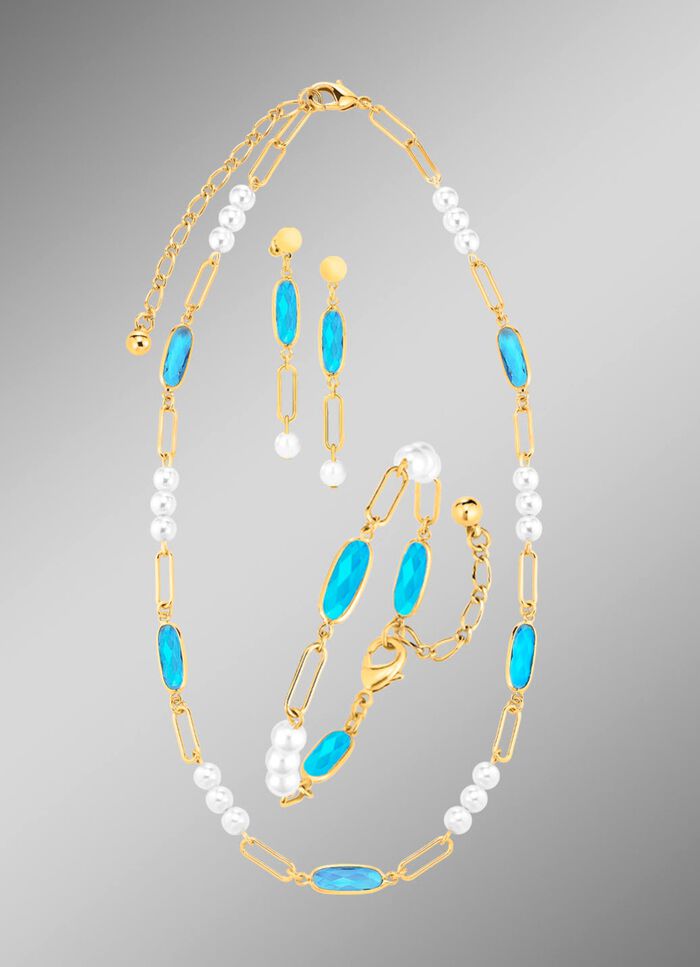 Sieradenset, 3-delig, van messing met kristalstenen 