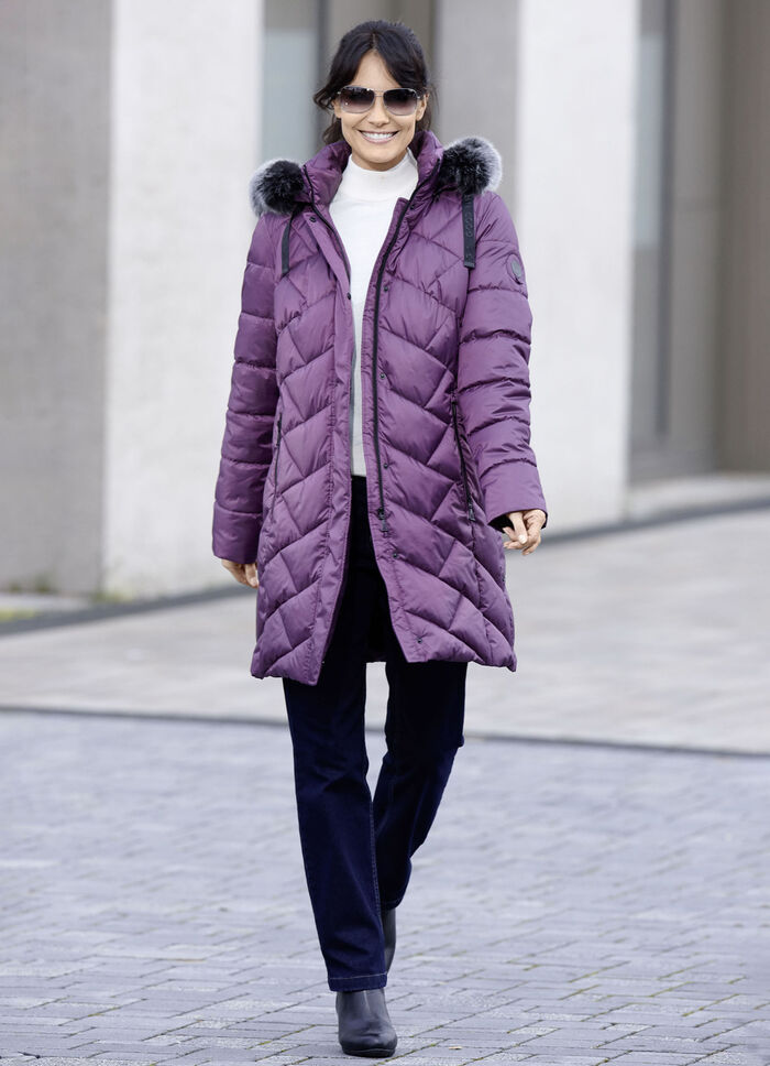 Korte jas met afneembare imitatiebontrand PAARS