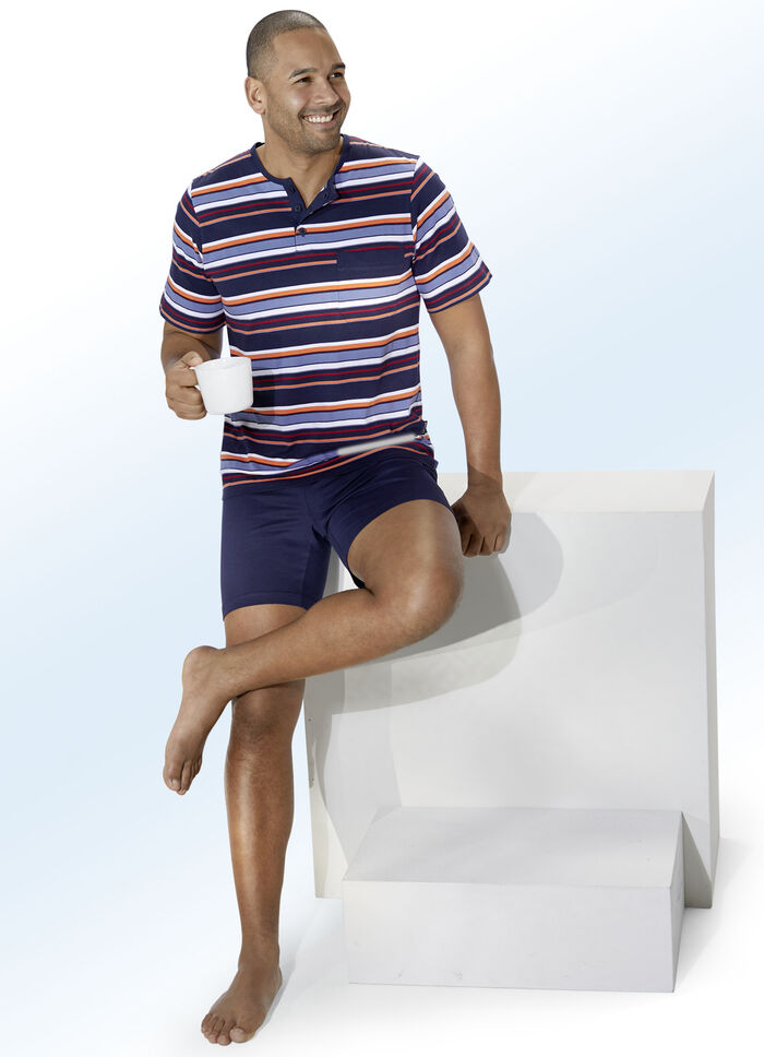Set van twee shortys met knoopsluiting en garengeverfd gestreept ontwerp 