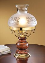 Massief messing tafellamp met massief elzenhouten voet 