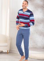 Set van twee pyjama's met V-hals en opgestikte borstzak in gestreept dessin 