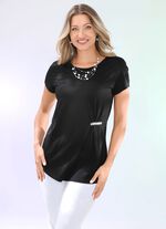 Shirt met decoratieve applicatie in 3 kleuren ZWART