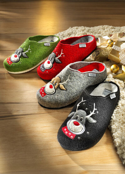 Slippers met wolvilt bovenwerk 