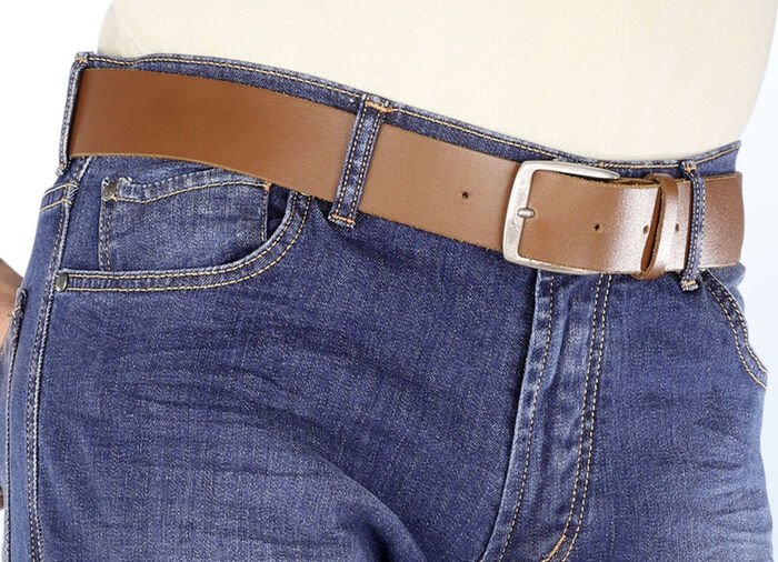 Heren leren riem, 4 cm breed COGNAC