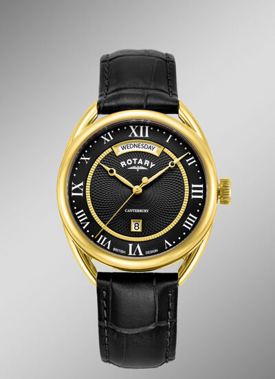 Rotary quartz herenhorloge met leren band 
