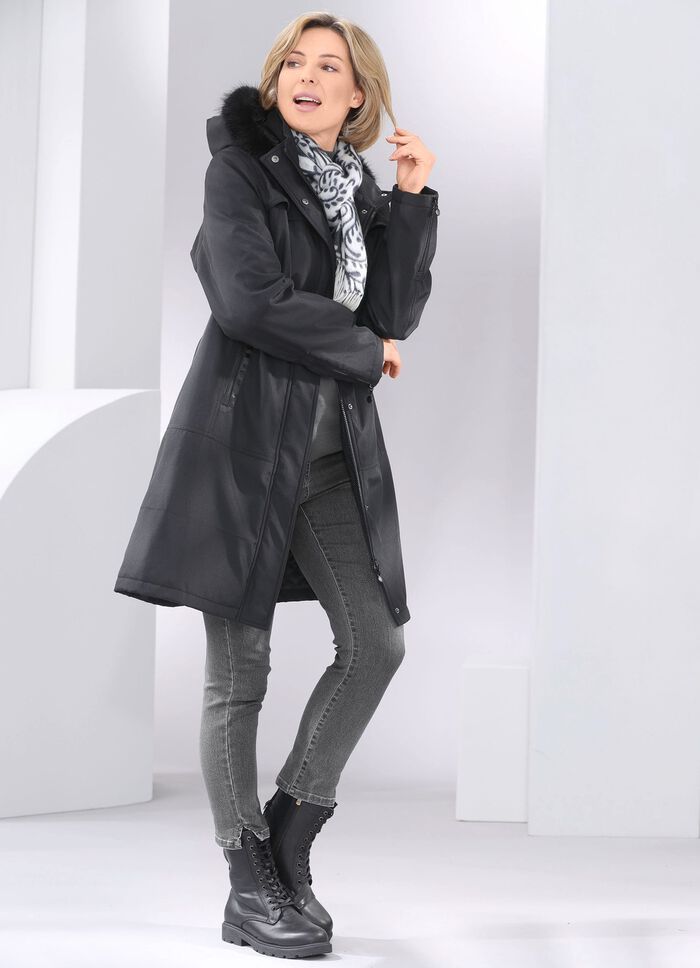 Korte jas met vaste imitatiebontrand 