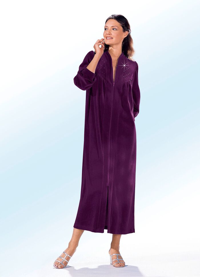 Huisjas met strassversiering AUBERGINE