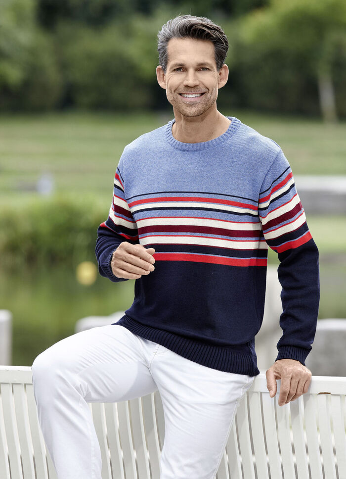 Combineerbare ronde hals trui HELLBLAU MELIERT MARINE GESTREIFT