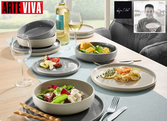 Arte Viva 12-delig servies van merksteengoed BEIGE