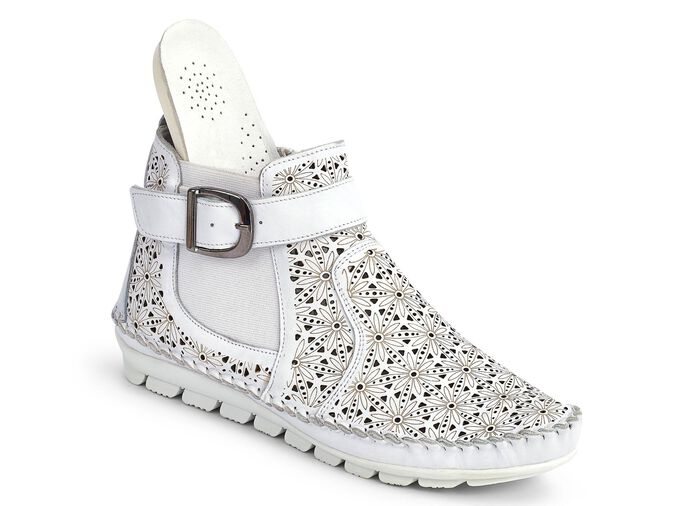 Gemini, zomer enkellaarsjes voor dames, breedte G, met uitneembaar voetbed WIT