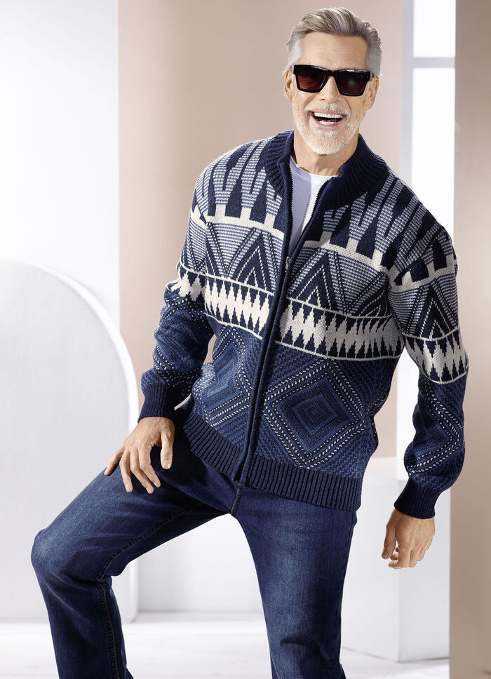 Jas met jacquardmotief MARINE ECRU BLAUW