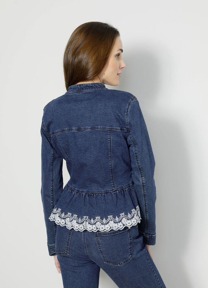 Denim blazer met decoratieve kantlook 