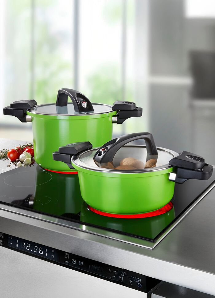 Energiebesparende pan met lagedruk snelkookpandeksel 