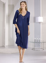 Nachthemd, tot op de kuit, met bloemenborduursel MARINE
